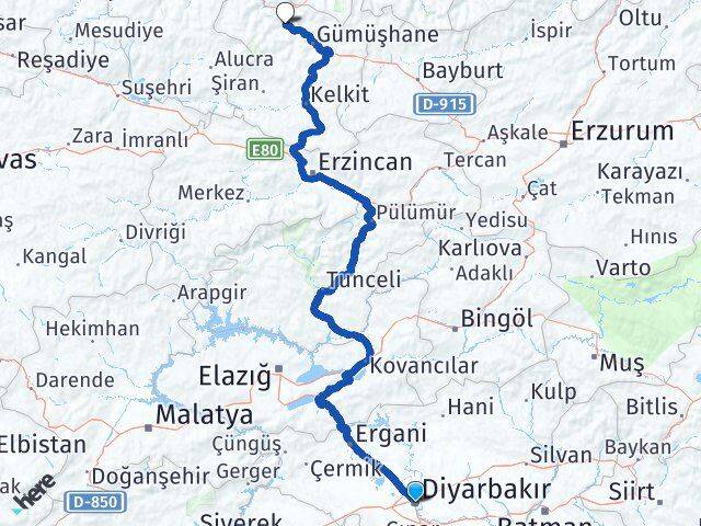 Diyarbakır Torul Gümüşhane Arası Kaç Km - Yol Haritası