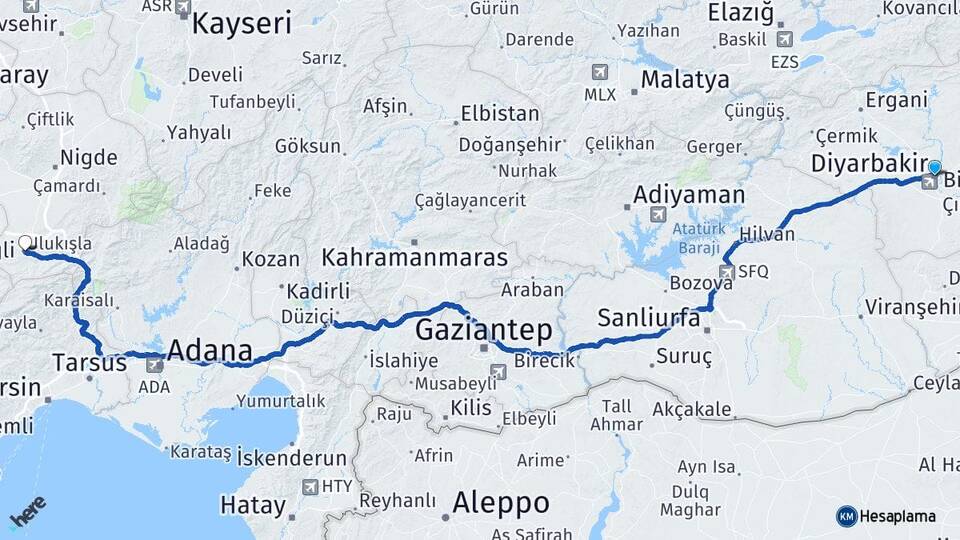 Diyarbakır Ulukışla Niğde Arası Kaç Km - Yol Haritası