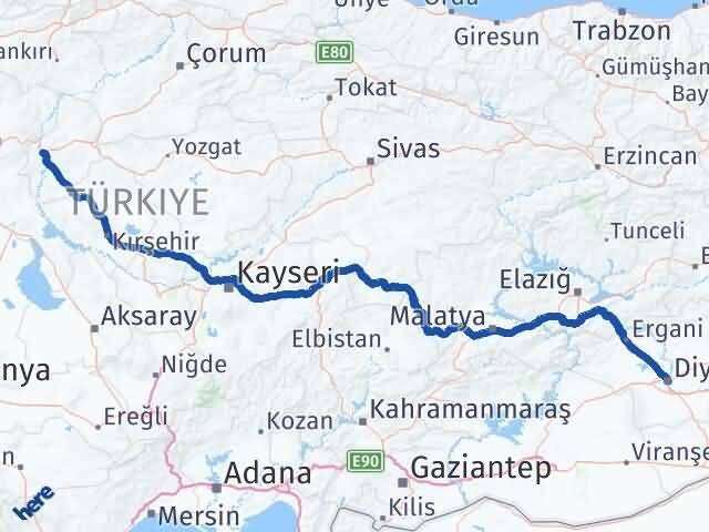 Diyarbakır Yahşihan Kırıkkale Arası Kaç Km - Yol Haritası