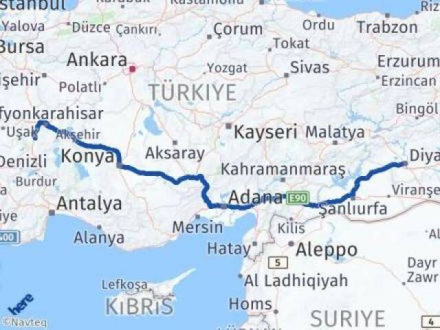 Diyarbakır Yenişehir Afyonkarahisar Arası Kaç Km - Yol Haritası
