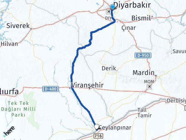 Diyarbakır Yenişehir Ceylanpınar Şanlıurfa Arası Kaç Km - Yol Haritası