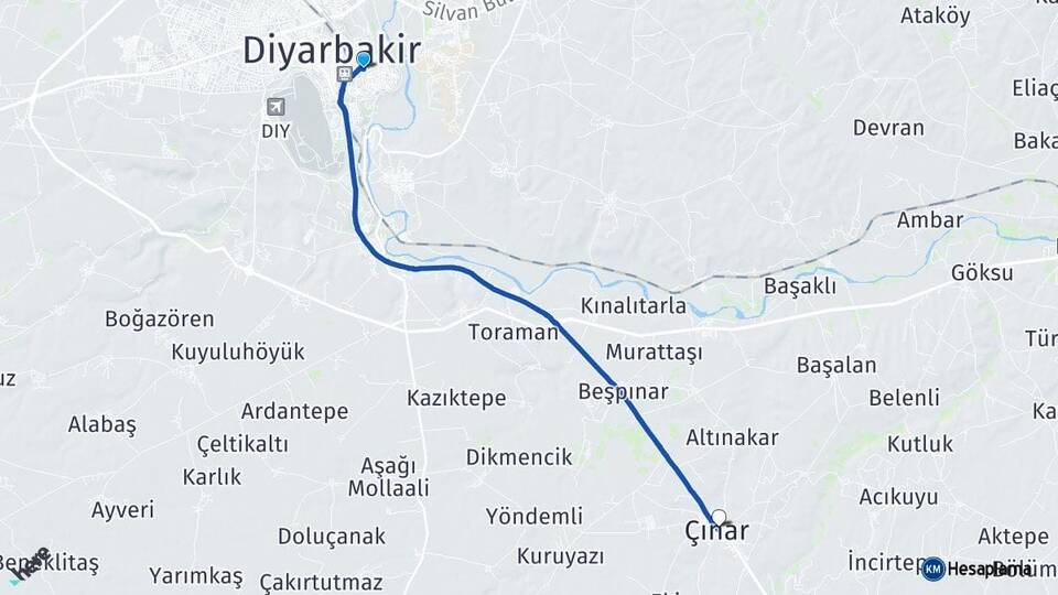 Diyarbakır Yenişehir Çınar Arası Kaç Km - Yol Haritası