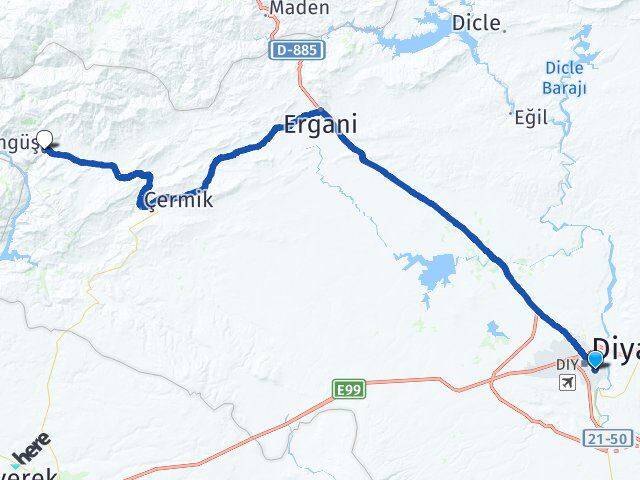 Diyarbakır Yenişehir Çüngüş Arası Kaç Km - Yol Haritası
