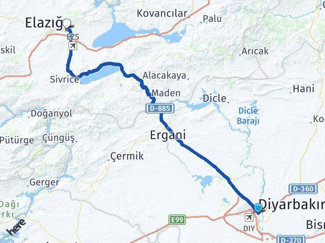Diyarbakır Yenişehir Elazığ Arası Kaç Km - Yol Haritası