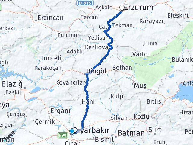 Diyarbakır Yenişehir Erzurum Arası Kaç Km - Yol Haritası