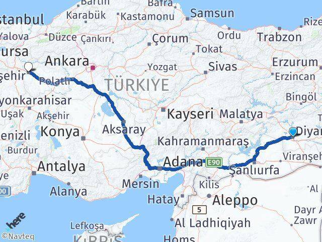 Diyarbakır Yenişehir Eskişehir Arası Kaç Km - Yol Haritası