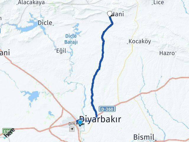 Diyarbakır Yenişehir Hani Arası Kaç Km - Yol Haritası