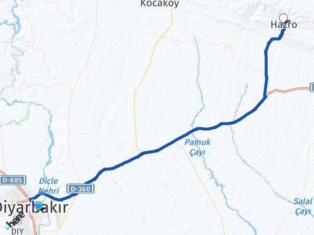 Diyarbakır Yenişehir Hazro Arası Kaç Km - Yol Haritası