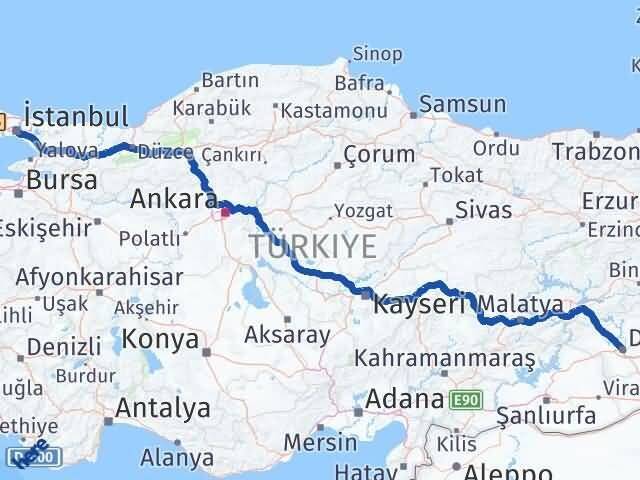 Diyarbakır Yenişehir İstanbul Arası Kaç Km - Yol Haritası