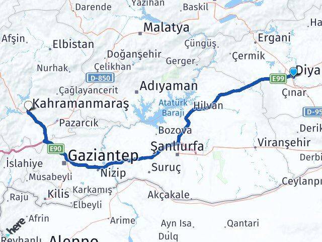 Diyarbakır Yenişehir Kahramanmaraş Arası Kaç Km - Yol Haritası