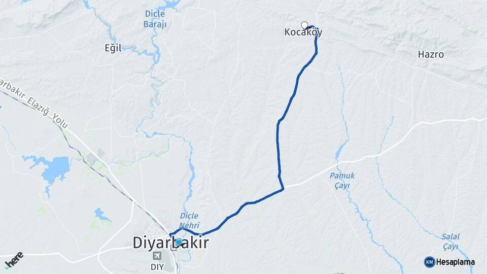Diyarbakır Yenişehir Kocaköy Arası Kaç Km - Yol Haritası