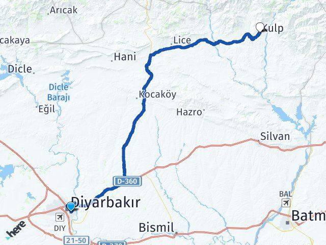 Diyarbakır Yenişehir Kulp Arası Kaç Km - Yol Haritası
