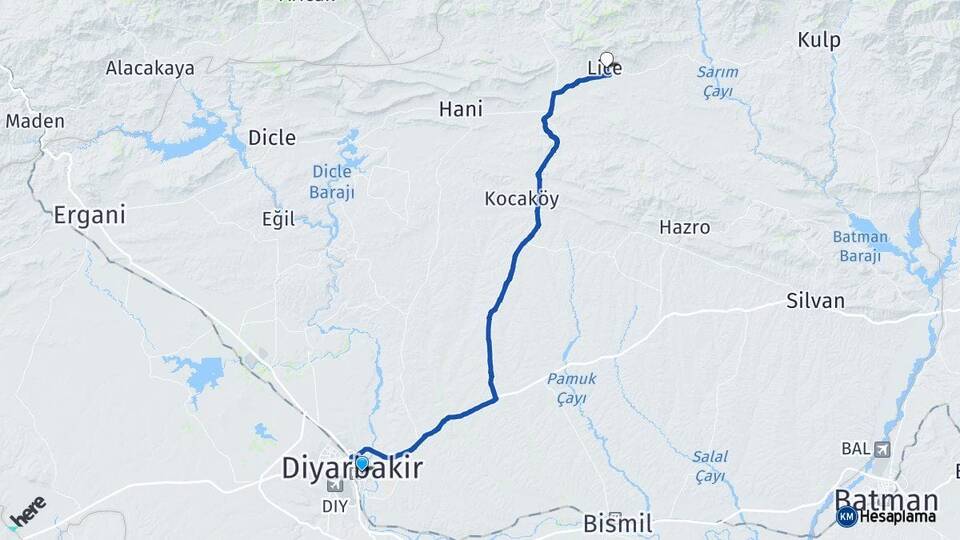 Diyarbakır Yenişehir Lice Arası Kaç Km - Yol Haritası