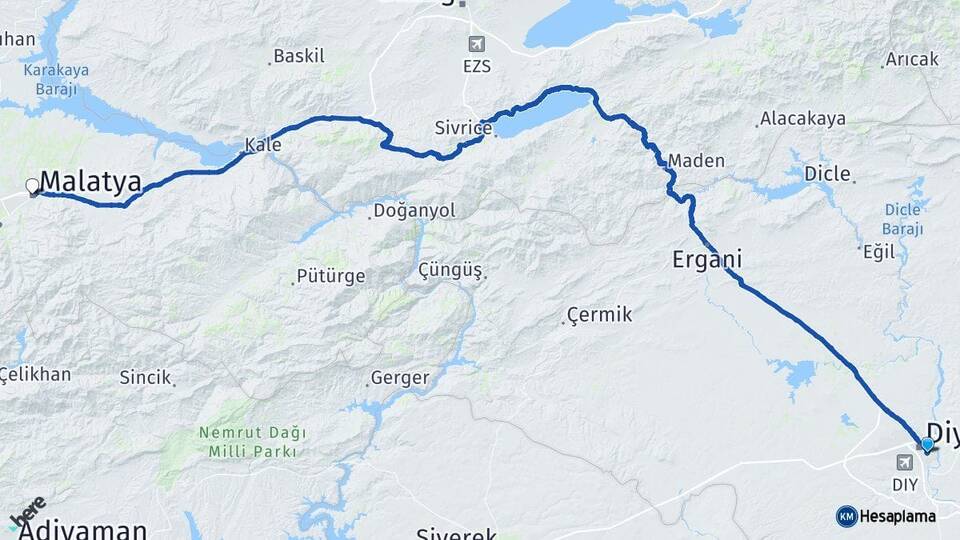 Diyarbakır Yenişehir Malatya Arası Kaç Km - Yol Haritası