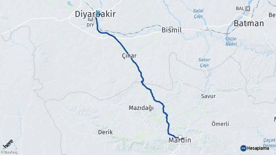 Diyarbakır Yenişehir Mardin Arası Kaç Km - Yol Haritası
