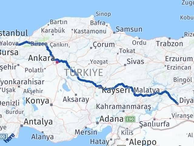 Diyarbakır Yenişehir Sakarya Arası Kaç Km - Yol Haritası