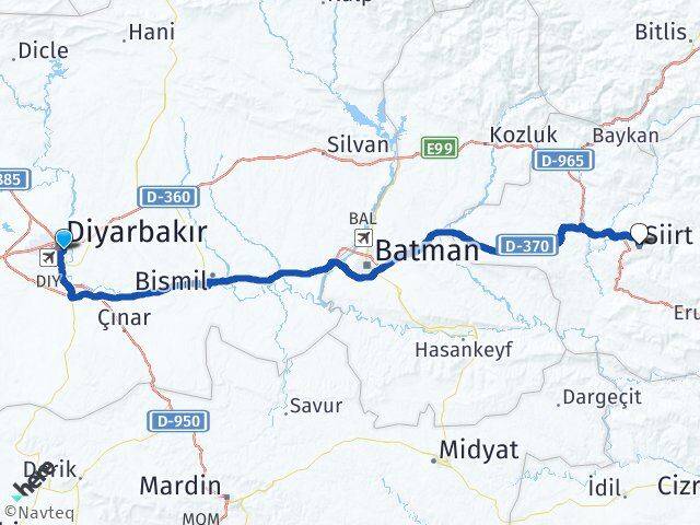 Diyarbakır Yenişehir Siirt Arası Kaç Km - Yol Haritası