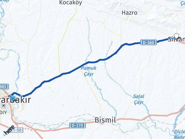 Diyarbakır Yenişehir Silvan Arası Kaç Km - Yol Haritası