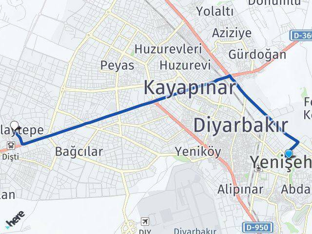 Diyarbakır Yenişehir Talaytepe Kayapınar Arası Kaç Km - Yol Haritası