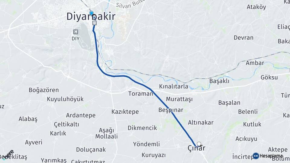 Diyarbakır Yeşil Çınar Arası Kaç Km - Yol Haritası