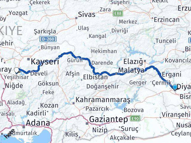 Diyarbakır Yeşilhisar Kayseri Arası Kaç Km - Yol Haritası