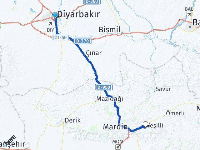Diyarbakır Yeşilli Mardin Arası Kaç Km - Yol Haritası