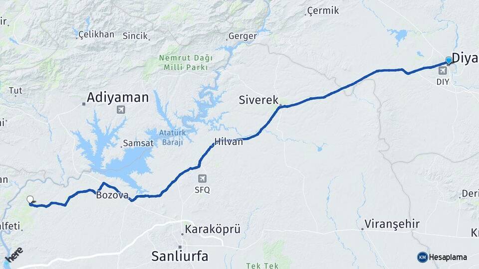 Diyarbakır Yukarıgöklü Halfeti Şanlıurfa Arası Kaç Km - Yol Haritası