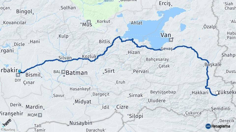 Diyarbakır Yüksekova Hakkari Arası Kaç Km - Yol Haritası