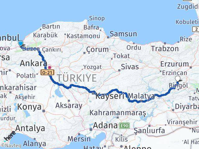 Düzce Adaklı Bingöl Arası Kaç Km - Yol Haritası