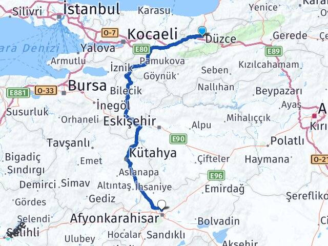 Düzce Afyon Kocatepe Üniversitesi Arası Kaç Km - Yol Haritası