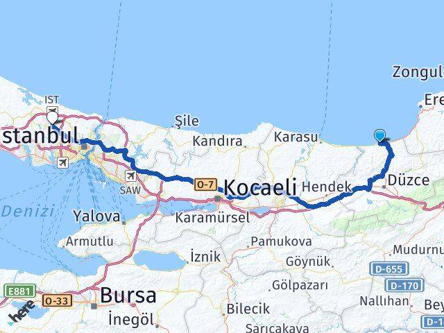 Düzce Akçakoca Arnavutköy İstanbul Arası Kaç Km - Yol Haritası