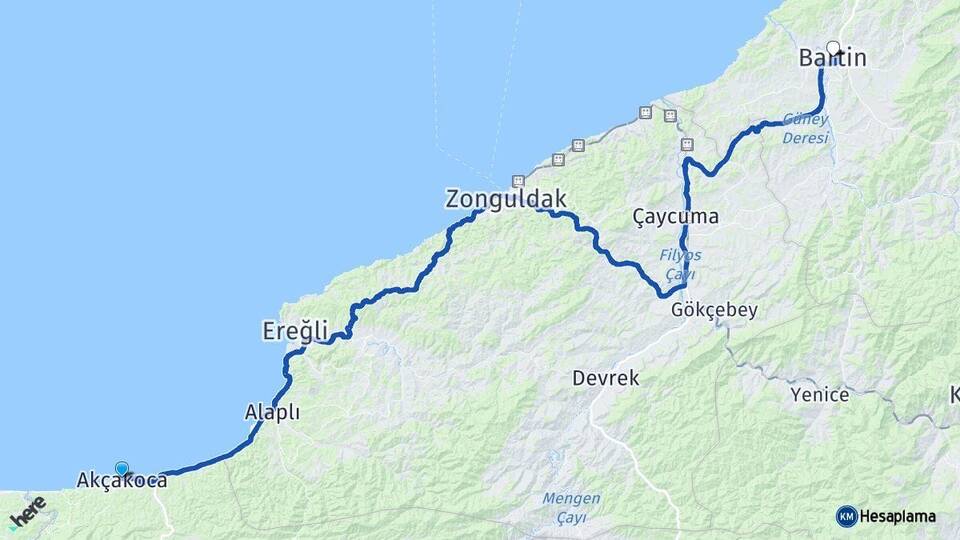 Düzce Akçakoca Bartın Arası Kaç Km - Yol Haritası