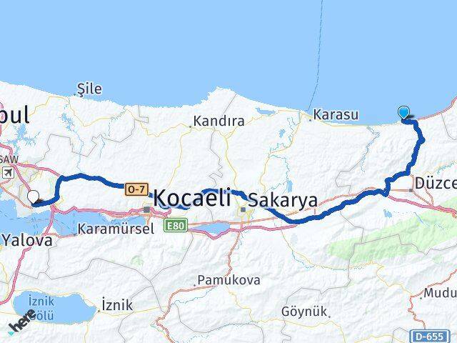 Düzce Akçakoca Gebze Kocaeli Arası Kaç Km - Yol Haritası