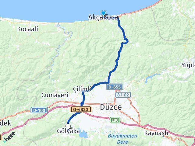 Düzce Akçakoca Gölyaka Arası Kaç Km - Yol Haritası