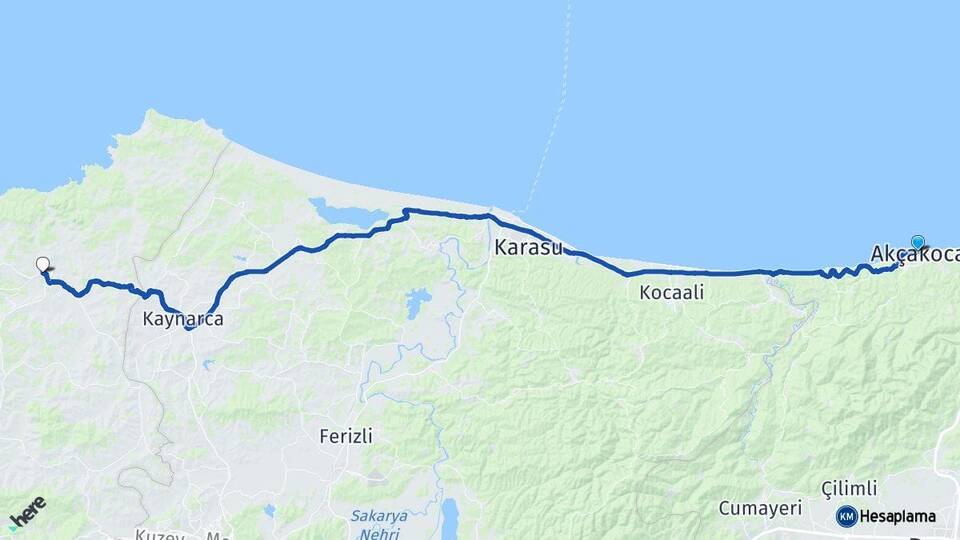 Düzce Akçakoca Kandıra Kocaeli Arası Kaç Km - Yol Haritası