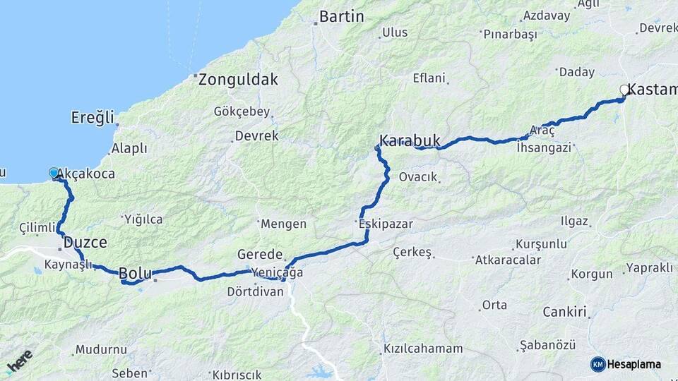 Düzce Akçakoca Kastamonu Arası Kaç Km - Yol Haritası