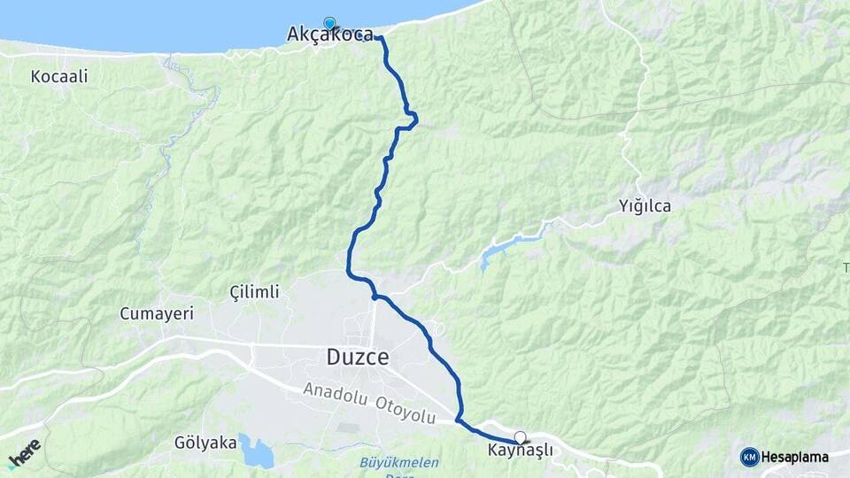 Düzce Akçakoca Kaynaşlı Arası Kaç Km - Yol Haritası