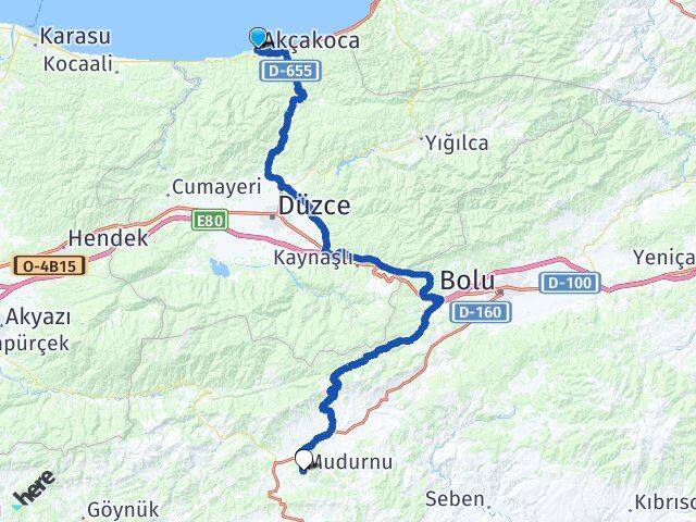 Düzce Akçakoca Mudurnu Bolu Arası Kaç Km - Yol Haritası