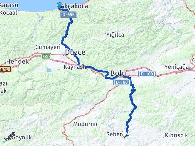 Düzce Akçakoca Seben Bolu Arası Kaç Km - Yol Haritası