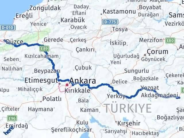 Düzce Akdağmadeni Yozgat Arası Kaç Km - Yol Haritası