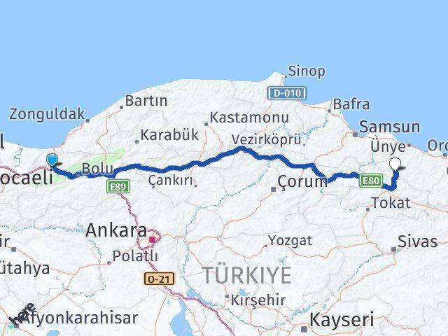 Düzce Akkuş Ordu Arası Kaç Km - Yol Haritası