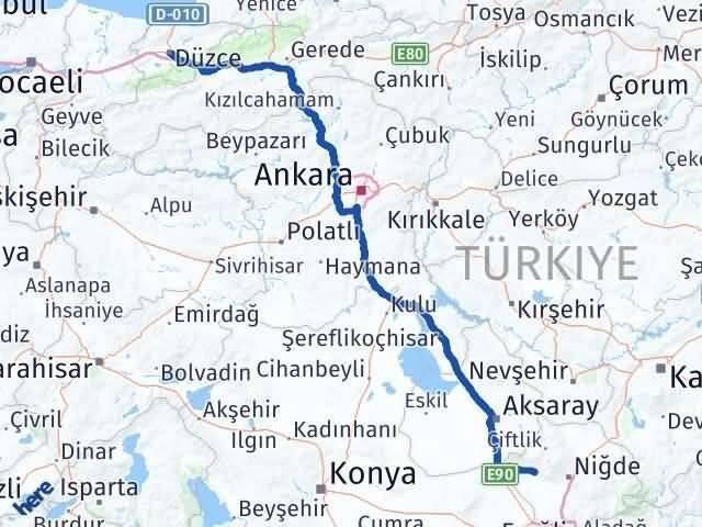 Düzce Altunhisar Niğde Arası Kaç Km - Yol Haritası