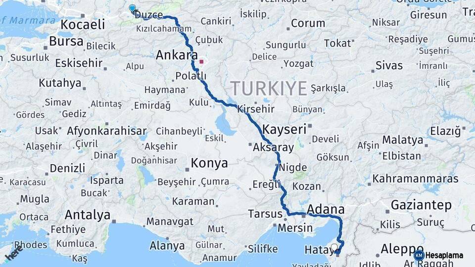Düzce Antakya Hatay Arası Kaç Km - Yol Haritası