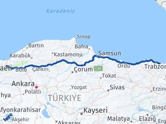 Düzce Arsin Trabzon Arası Kaç Km - Yol Haritası
