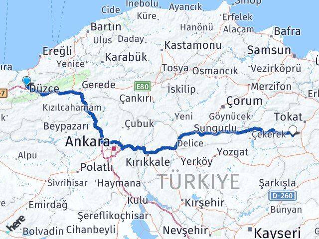 Düzce Artova Tokat Arası Kaç Km - Yol Haritası
