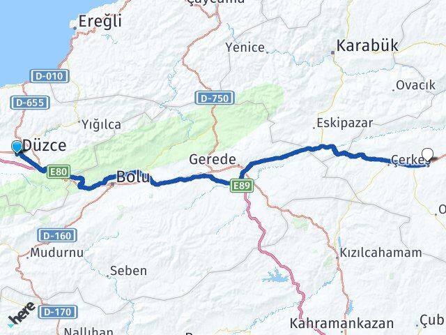 Düzce Atkaracalar Çankırı Arası Kaç Km - Yol Haritası
