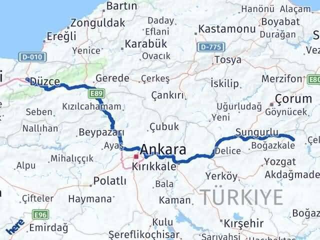 Düzce Aydıncık Yozgat Arası Kaç Km - Yol Haritası