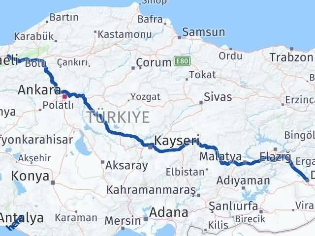 Düzce Bağlar Diyarbakır Arası Kaç Km - Yol Haritası