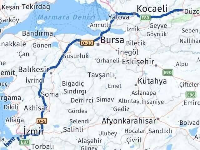 Düzce Balçova İzmir Arası Kaç Km - Yol Haritası