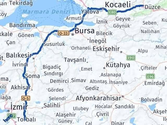 Düzce Bayındır İzmir Arası Kaç Km - Yol Haritası